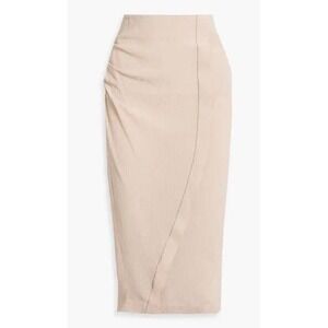 Acne Studios Textured Ruched Crepon Midi Skirt Beige High Waisted Side Slit